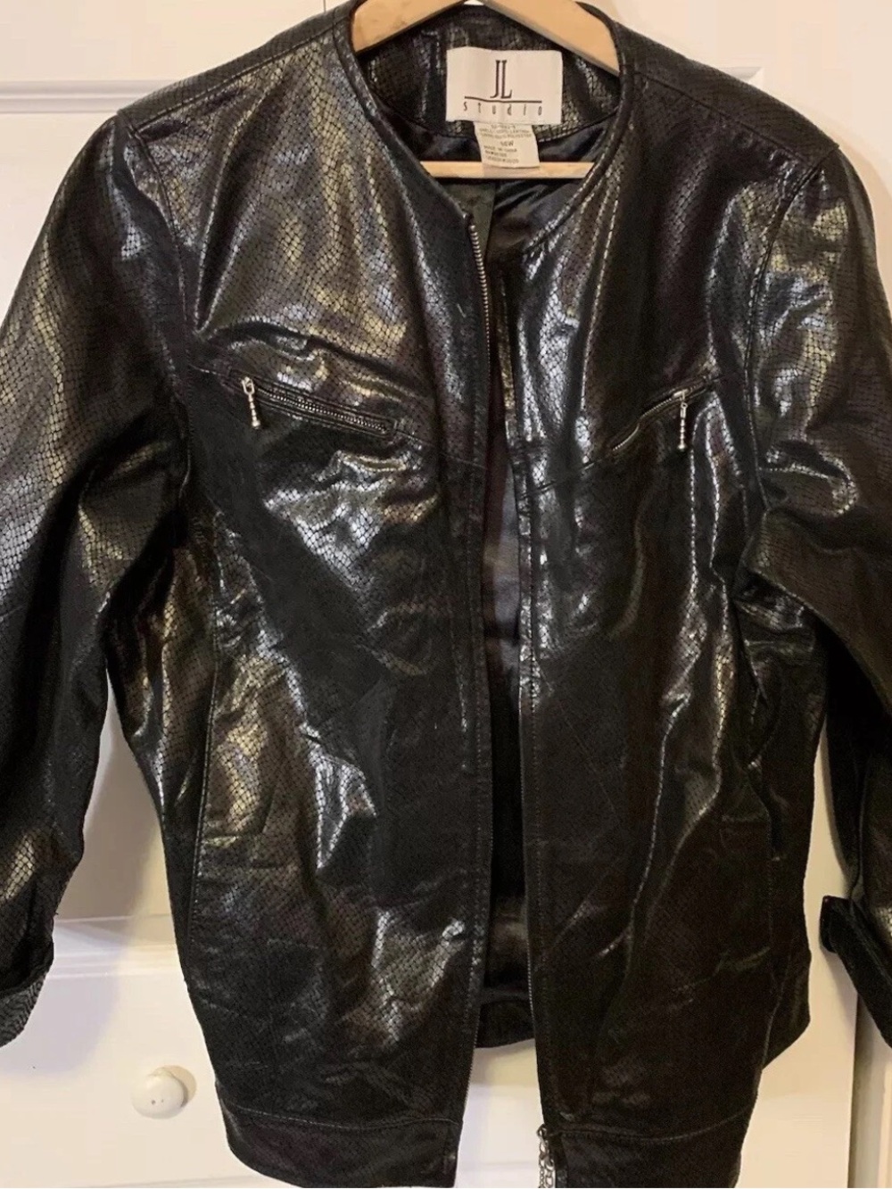 JL Studio Womens Sz 14W Black Leather Jacket Zip Jacket